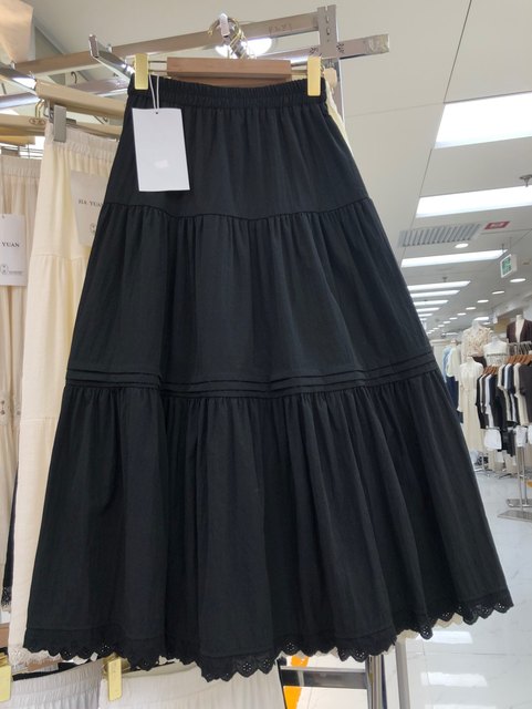 Lace lace sweet white skirt for women 2025 spring new style literary cake a line midi skirt big umbrella skirt
