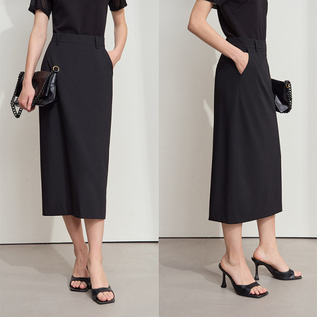 Amii2025 summer new high-zhisensor commuting style elegant rear slit straight skirt skirt women's midi skirt