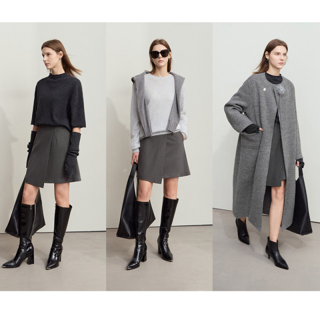 AMII2024 Winter new model commuting and versatile asymmetry with film grinding half -body skirt female small A -line skirt
