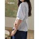 Wide color design v-neck striped waist-hugging shirt for women 2025 spring and summer new puff sleeve white shirt top
