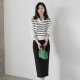 Spot! Korean version of women's spring commuter long skirt solid color simple high waist zipper slit hip-pack skirt G10902
