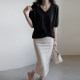 Spot! Korean version of women's spring commuter long skirt solid color simple high waist zipper slit hip-pack skirt G10902
