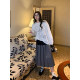 NAZ's big size early spring new style fashion French college style retro contrasting color fat mm pleated temperament skirt
