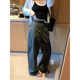 NAZ's large size cotton twill casual sports style loose high-waist overalls spring fat mm straight trousers
