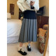 NAZ's big size early spring new style fashion French college style retro contrasting color fat mm pleated temperament skirt
