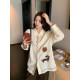 NAZ's large size early spring design sense heavy industry contrast color dog embroidery shirt fat mm tensile linen top

