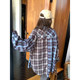 NAZ's large size spring dress American retro loose fashion spliced ​​plaid shirt fat mm letter casual top