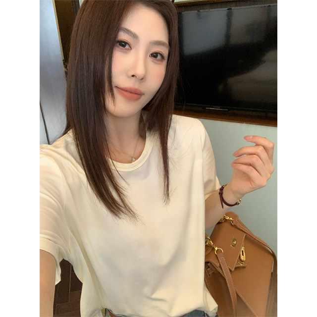 
NAZ's large-size summer clothing new short-sleeved front shoulder solid color T-shirt fat mm fashionable casual and versatile slim top for women