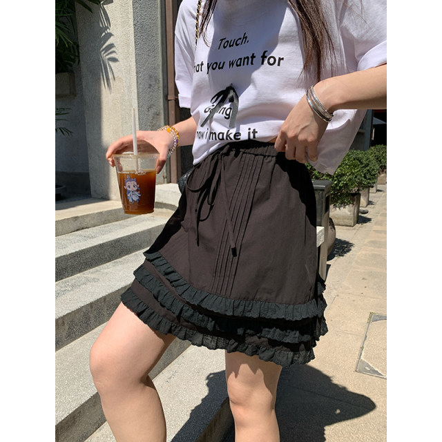 
NAZ's large size ice flower cotton ruffle leaves summer high waist Korean version age-reducing elastic waist short skirt fat mm skirt