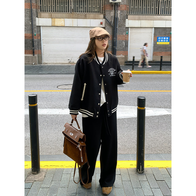 NAZ large size autumn and winter new elastic waist loose slim straight wide leg pants fat mm black casual pants