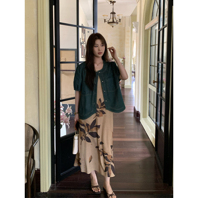 NAZ's large size summer new puff sleeve fat mm Hong Kong style age-reducing loose denim jacket