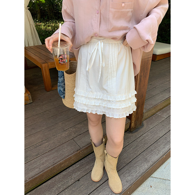 
NAZ's large size ice flower cotton ruffle leaves summer high waist Korean version age-reducing elastic waist short skirt fat mm skirt