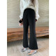 NAZ's large size elastic mesh pattern slit slightly flared pants fat mm spring high waist slim black straight trousers for women
