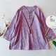 Cotton and linen jacquard embroidered flared sleeve shirt for women in spring and summer new Chinese style retro button large-size stand-up collar short top
