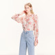Coconi COCOON bustling dream 2025 summer new style pleated lace-up lantern sleeve printed chiffon shirt for women