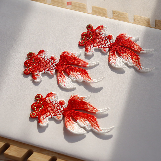 Antique embroidery fabric goldfish koi patch handmade hair accessories diy material Chinese style hairpin accessories HD386