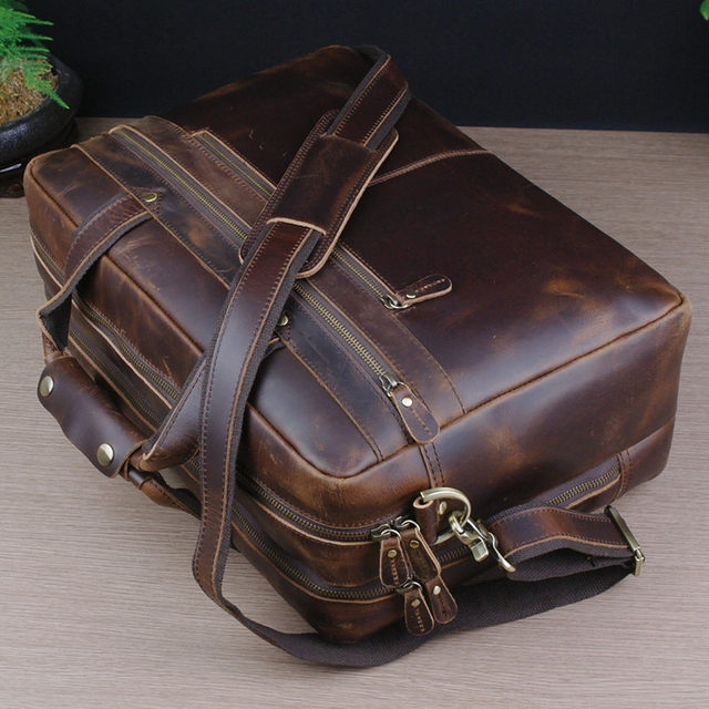 European and American simple first-layer cowhide men's bag, genuine leather business bag, large 16-inch computer bag, portable short-distance business trip bag