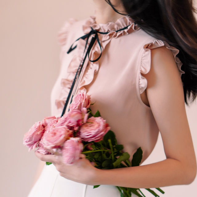 French retro black ears stand collar bow tie sleeveless top sweet pink girly sleeveless shirt women