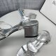 Silver Rhinestone Bow Thick Heel Open Toe Sandals Women's 2025 Summer New Strap Sandals High Heels