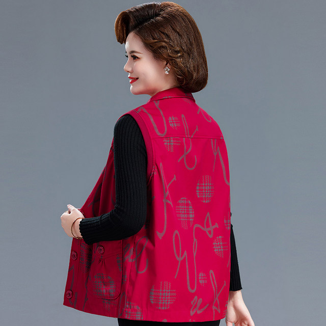 New Mother's Swim Spring and Autumn Identity Code Mid -Elderly Cotton Shoulder Loose Loose Grandma Jacket Old Miss Vests

