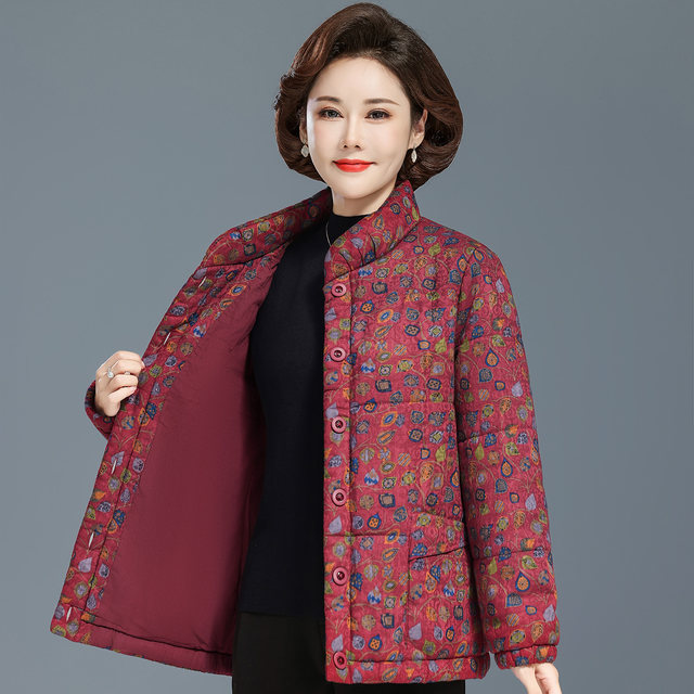 Winter clothing for the elderly, elderly women, printed small cotton-padded jackets, grandma's clothing, winter short thickened cotton coats, mother's pure cotton coats