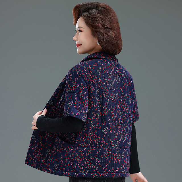 Mother's clothing pure cotton corduroy vest plus cotton vest middle-aged and elderly women's vest autumn and winter clothing grandma short-sleeved stand-up collar waistcoat