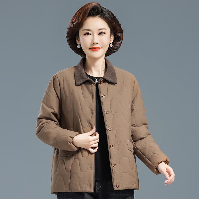 Middle-aged and elderly women's cotton jacket 2025 new style grandma thin cotton jacket fashionable autumn and winter mother's lapel top