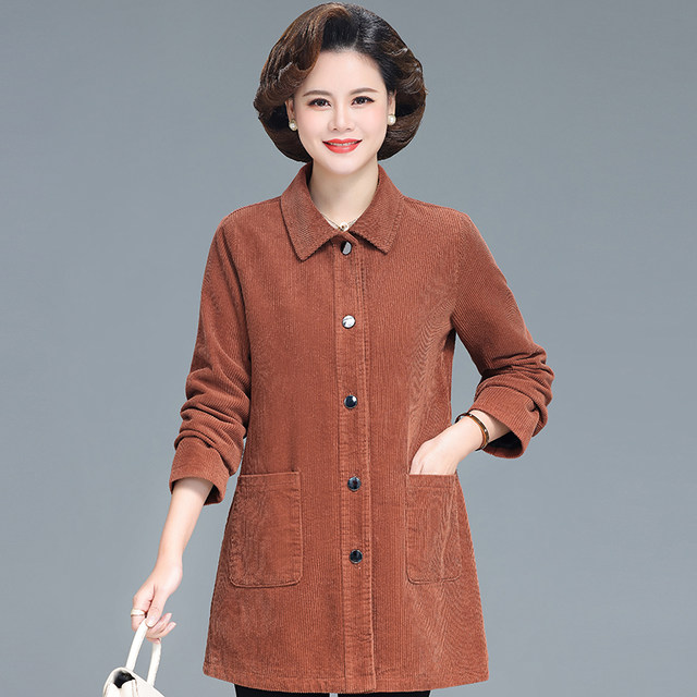 Grandma corduroy jacket spring and autumn 2025 new middle-aged and elderly women pure cotton corduroy large size casual mother windbreaker