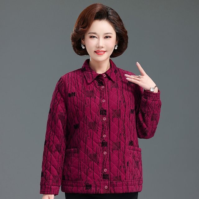 Mother's spring, autumn and winter pure cotton thin cotton clothespin cotton jacket short 2025 new middle-aged and elderly large size women's tops