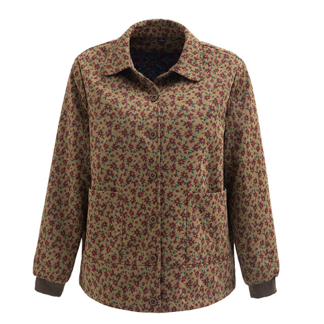 Middle -aged and elderly spring and autumn women's short thin coat fashion casual large size crushing pure cotton jacket grandma foreign clothes