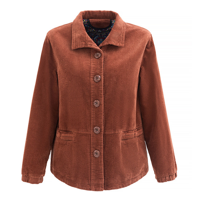Middle-aged and elderly women's spring and autumn wear corduroy short coat jacket mom's clothes large size corduroy grandma pure cotton top