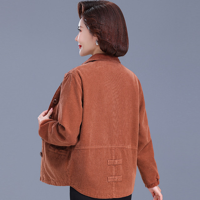 Middle-aged and elderly women's spring and autumn wear corduroy short coat jacket mom's clothes large size corduroy grandma pure cotton top