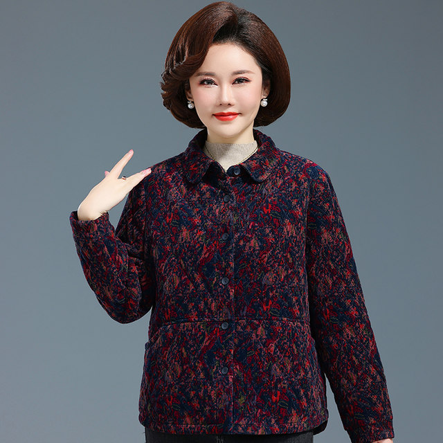 Middle-aged and elderly women's small cotton coats, quilted warm mother's clothing, short autumn and winter grandma's corduroy cotton tops