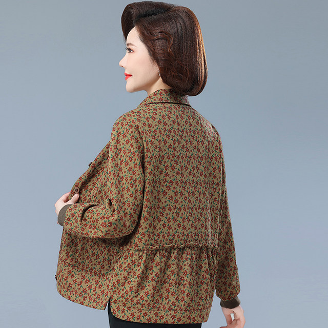 Middle -aged and elderly spring and autumn women's short thin coat fashion casual large size crushing pure cotton jacket grandma foreign clothes