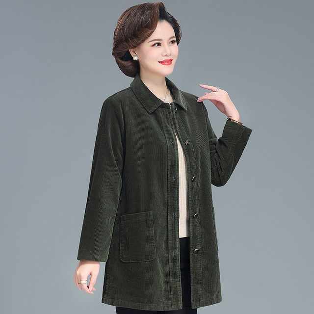 Grandma corduroy jacket spring and autumn 2025 new middle-aged and elderly women pure cotton corduroy large size casual mother windbreaker