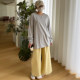 Loose large version of gray white pure cotton rag-shoulder long sleeve round neck T-shirt for women 2025 spring Korean version basic versatile top