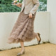 Bagpipe 2025 Spring New French style gold-style dress with mesh skirt with ruffled temperament mid-length fluffy skirt