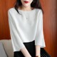 One-length silk shirt top for women's short-sleeved drooping mulberry silk shirt summer new style design sense of seven-quarter sleeves
