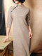 Gao luxury and elegant! Fa cabinet Gao Ding Mei Nuo Wool wool woolen wool, semi -high -necked seven -sleeved straight -sleeve big hostess dresses