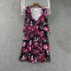 Foreign Trade Europe and the United States Large Size Women's Rose Story V-neck Large Stretch Knitted Cropped Sleeve Dress