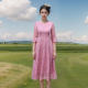 A brief romance Autumn Moon Commuting Fashionable waist-hugging 7-point flap-sleeved temperament skirt with flowing mid-length skirt Spring and autumn new