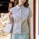 Fumu pure cotton short-sleeved shirt for women in summer florals and fresh shirt for summer clothes, small lapel tops for women in WZ1202-6N