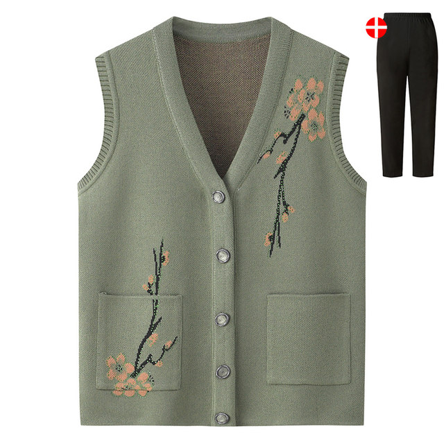Elderly women's vest, spring and autumn velvet grandma sweater, mother's cardigan, autumn and winter coat, old lady and elderly clothes