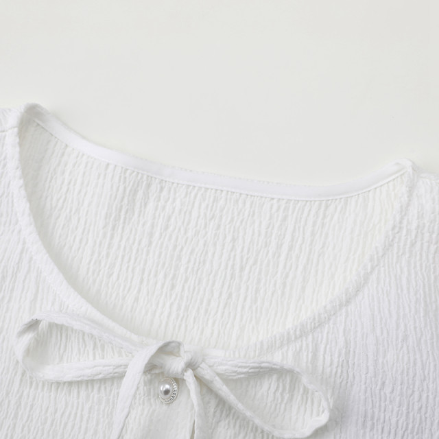 Wide-tied black ears lace polka dot splicing short-sleeved shirt shirt for women 2025 spring and summer new white top