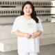 300jin [Jin is equal to 0.5 kg] New Chinese national wind embroidered gray short -sleeved T -shirt female summer big size fat mm loose and covered pink top