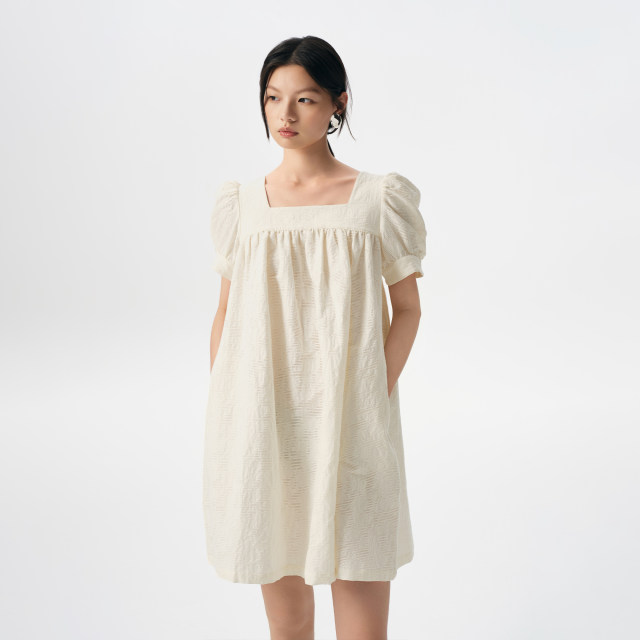 
The same style light people puff sleeve dress for women in the shopping mall, women's summer loose temperament square collar short-sleeved skirt BDR2LD1071
