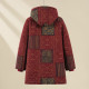 New mid-length printed cotton linen thickened cotton coat for autumn and winter clothes for the elderly, hooded plus velvet warm cotton jacket for the old lady