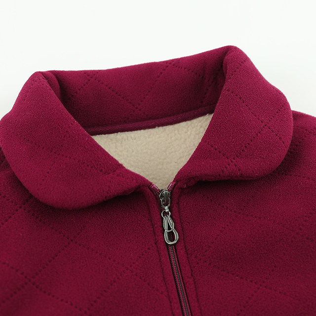 Add velvet thickened cotton jackets autumn and winter long -length shake fleece sweater middle -aged and elderly fashion mothers are thin outside women