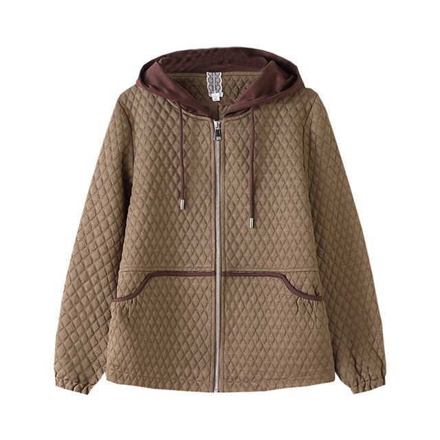 Autumn new cotton thin cotton jacket spring and autumn hooded loose short baseball uniform middle-aged and elderly mothers casual jacket