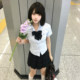 Original Ogasawara shirt Academy style waist-closed short-sleeved jk uniform embroidered shirt top
